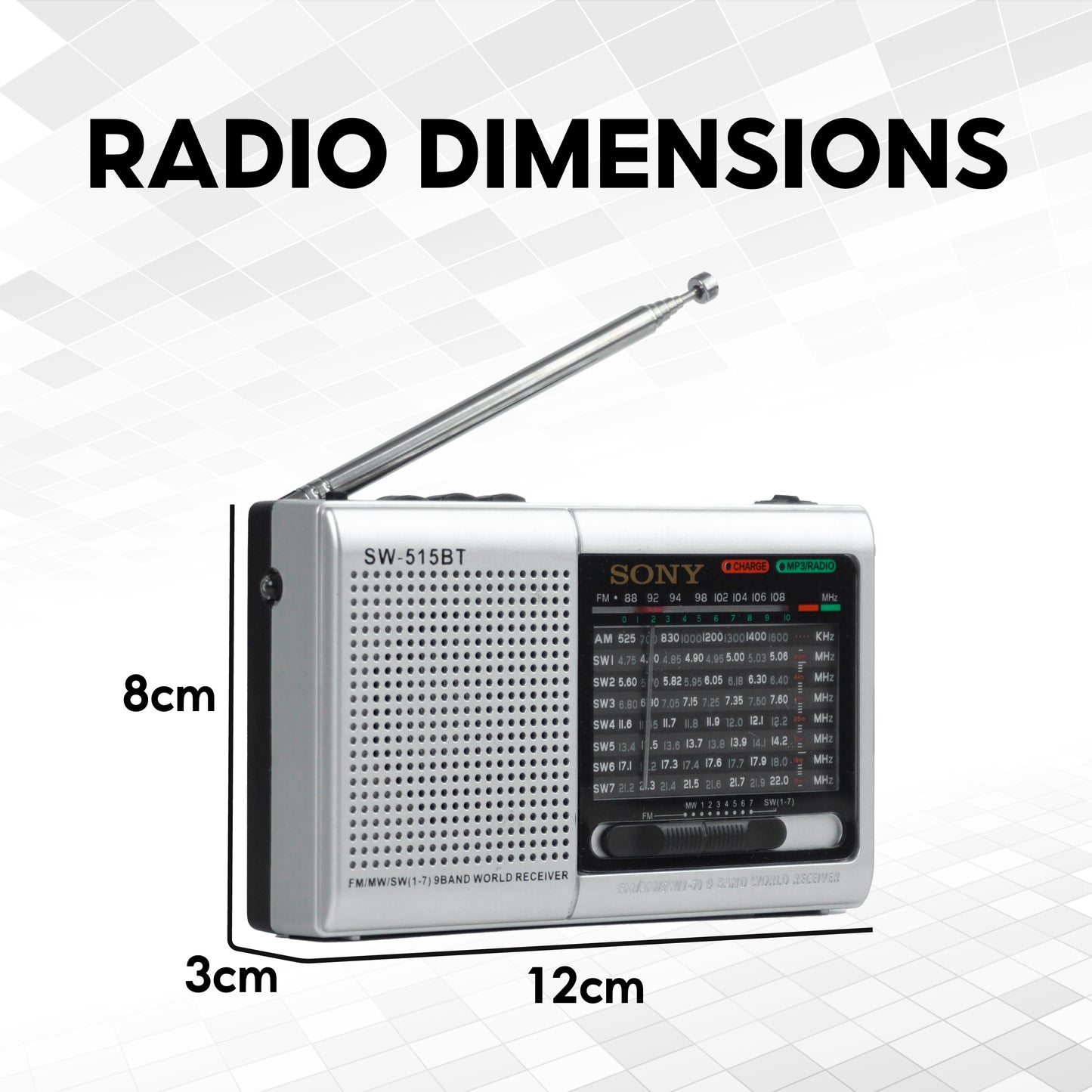SW-515BT Classic Style Radio - Portable 9-Band Receiver with MP3 Playback & USB/TF Support