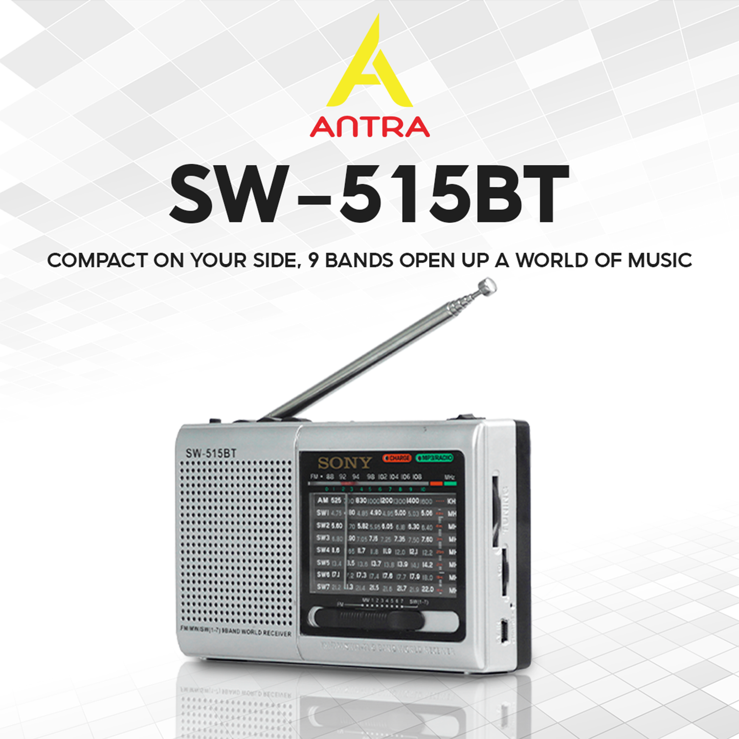 SW-515BT Classic Style Radio - Portable 9-Band Receiver with MP3 Playback & USB/TF Support