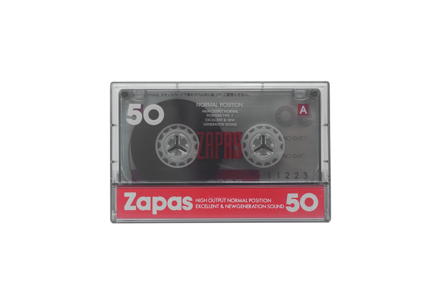 Zapas 50-Minute Blank Cassette Tape - High Output Normal Position, Clear Sound, Transparent Shell, Red Sleeve, Box of 10 Tapes