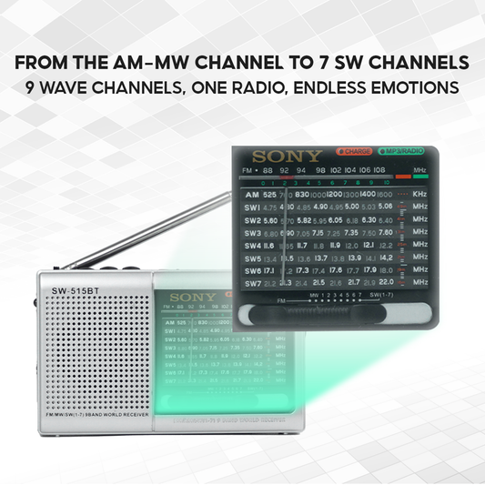 SW-515BT Classic Style Radio - Portable 9-Band Receiver with MP3 Playback & USB/TF Support