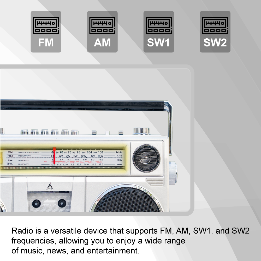 Radio AT-777 Retro Boombox Cassette Recorder | Bluetooth Radio with FM/AM/SW, Dual 5-Inch Stereo Speakers & Free USB and 1 Cassette Tape