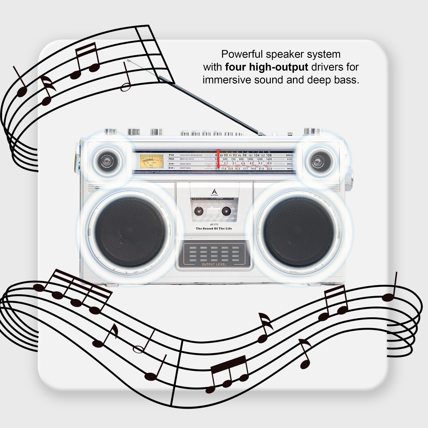 Radio AT-777 Retro Boombox Cassette Recorder | Bluetooth Radio with FM/AM/SW, Dual 5-Inch Stereo Speakers & Free USB and 1 Cassette Tape