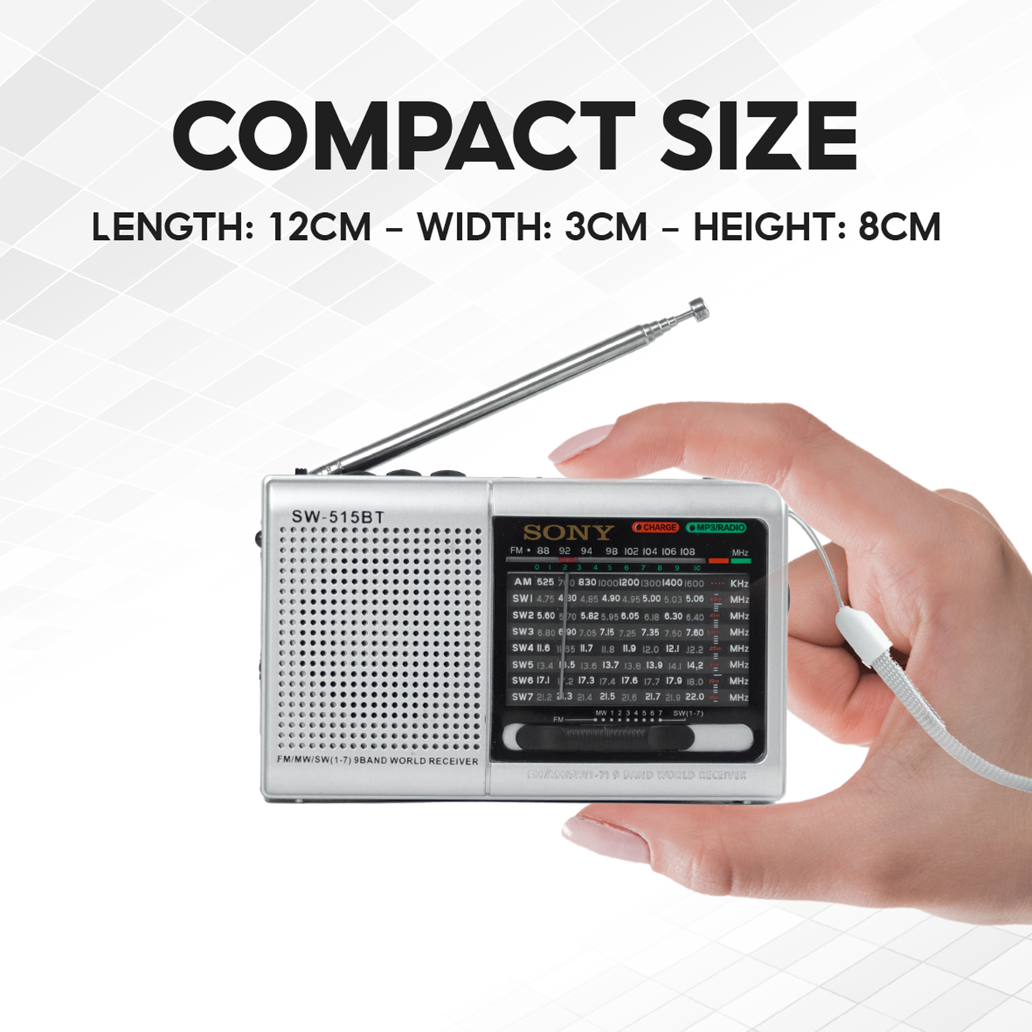 SW-515BT Classic Style Radio - Portable 9-Band Receiver with MP3 Playback & USB/TF Support