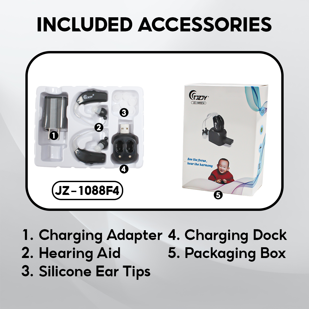 TJZJY 1088F4 High Quality Hearing Aid, Wearable on Both Ears for the Elderly, Clear Sound, No Noise, 12 Month Warranty