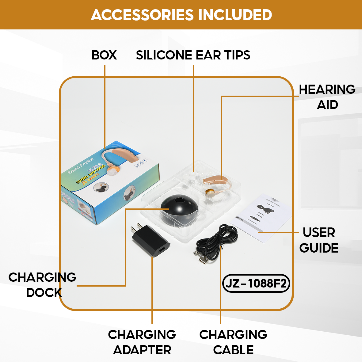 Genuine High-End TJZJY 1088F2 Hearing Aid, 4 Clear Sound Levels, Comfortable to the Ears, 12-Month Warranty