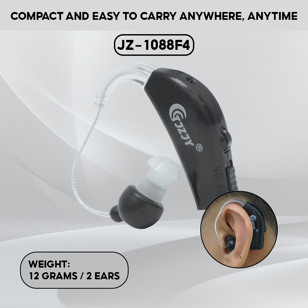 TJZJY 1088F4 High Quality Hearing Aid, Wearable on Both Ears for the Elderly, Clear Sound, No Noise, 12 Month Warranty