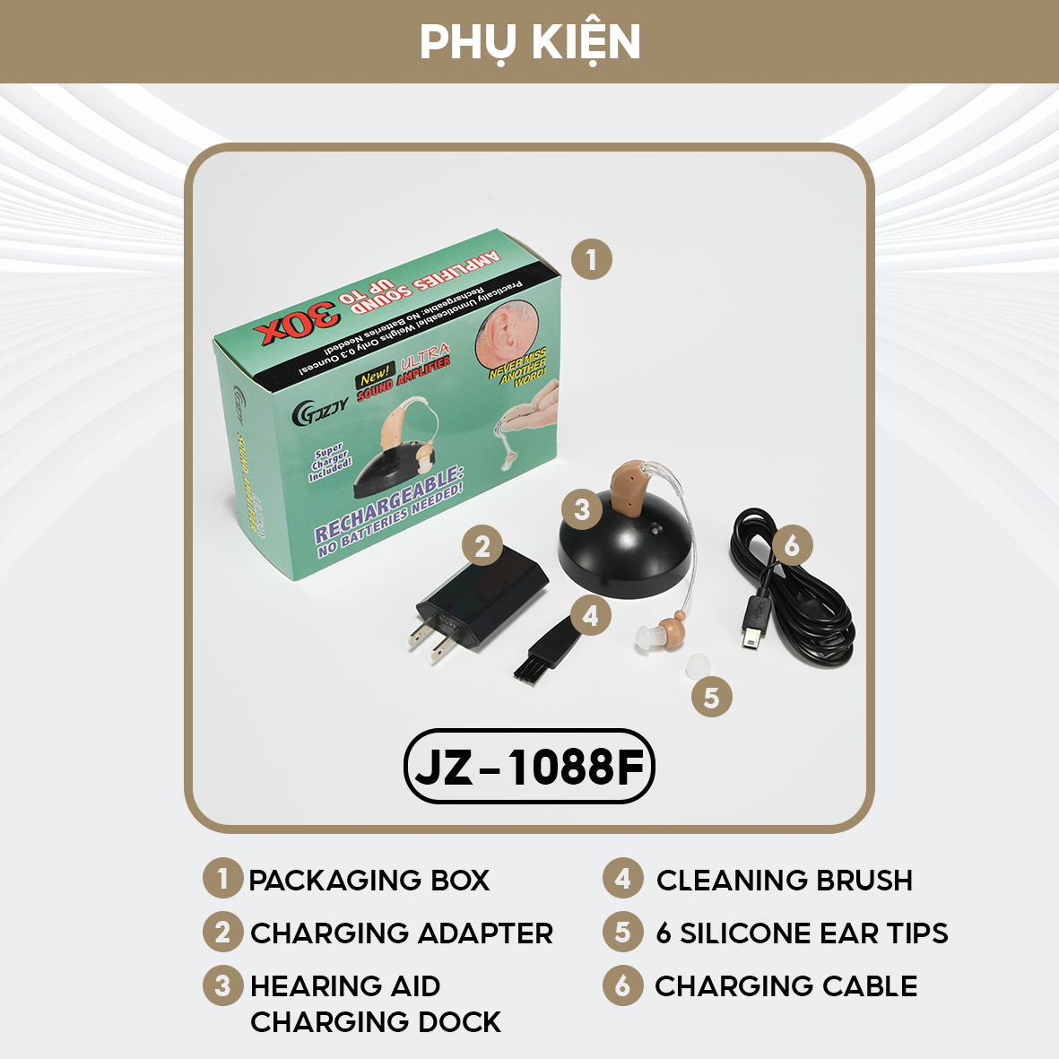 Hearing Aid, High-end Hearing Aid Headphones TJZJY 1088F Wireless Rechargeable For The Elderly, 12-Month Warranty