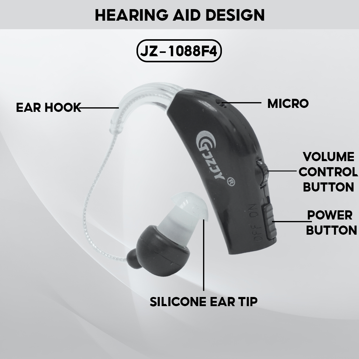 TJZJY 1088F4 High Quality Hearing Aid, Wearable on Both Ears for the Elderly, Clear Sound, No Noise, 12 Month Warranty