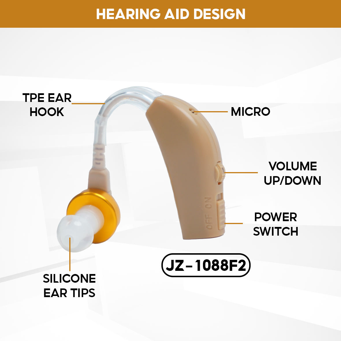 Genuine High-End TJZJY 1088F2 Hearing Aid, 4 Clear Sound Levels, Comfortable to the Ears, 12-Month Warranty