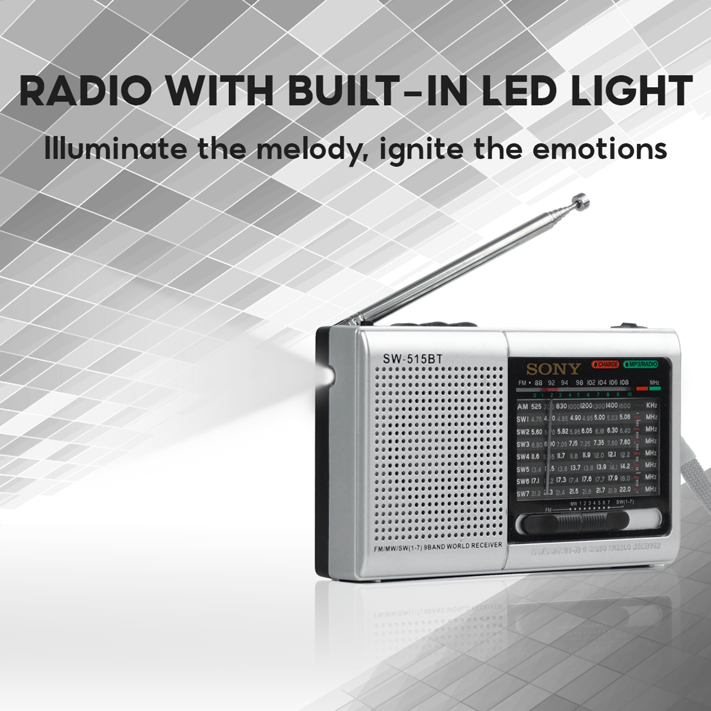 SW-515BT Classic Style Radio - Portable 9-Band Receiver with MP3 Playback & USB/TF Support