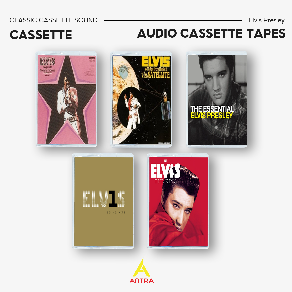 Elvis Presley Cassette Tape Set – Elvis Sings Hits from His Movies, Aloha from Hawaii via Satellite, The Essential Elvis Presley, ELV1S 30 #1 Hits, The King – Vintage Rock & Roll Collection