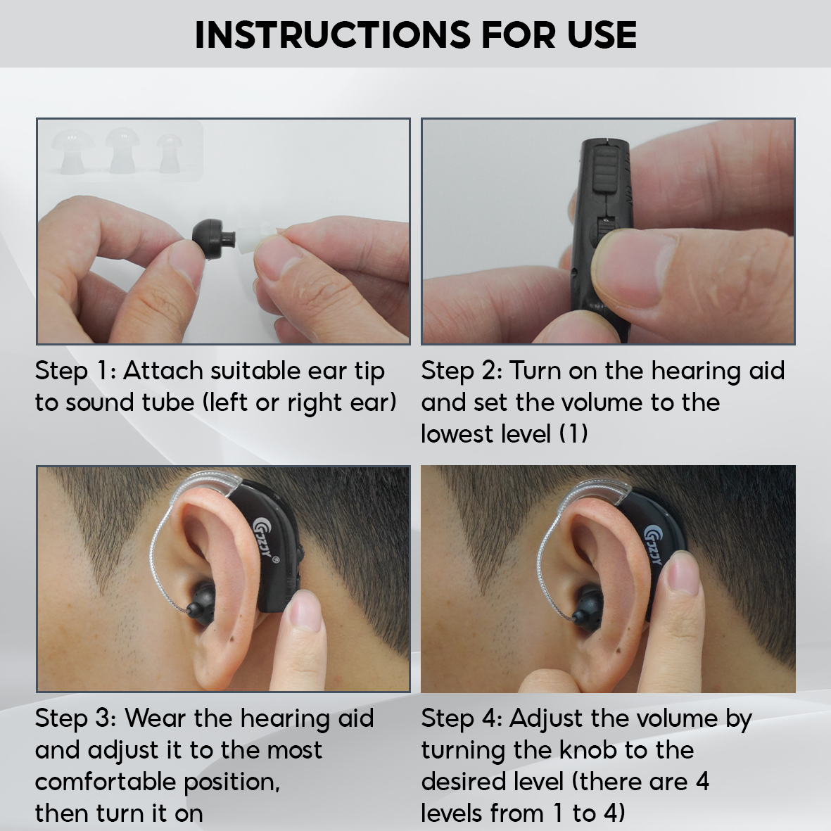 TJZJY 1088F4 High Quality Hearing Aid, Wearable on Both Ears for the Elderly, Clear Sound, No Noise, 12 Month Warranty