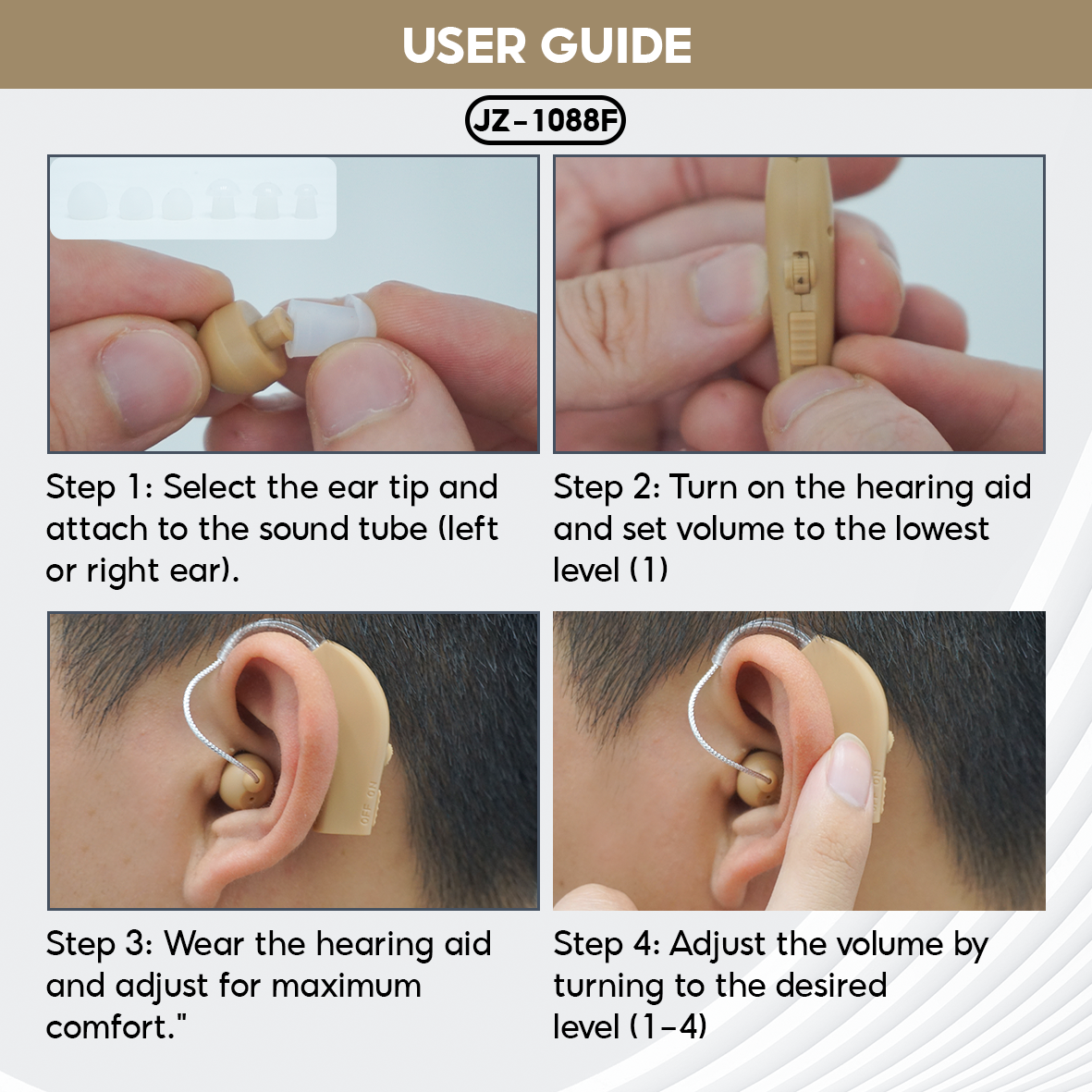 Hearing Aid, High-end Hearing Aid Headphones TJZJY 1088F Wireless Rechargeable For The Elderly, 12-Month Warranty