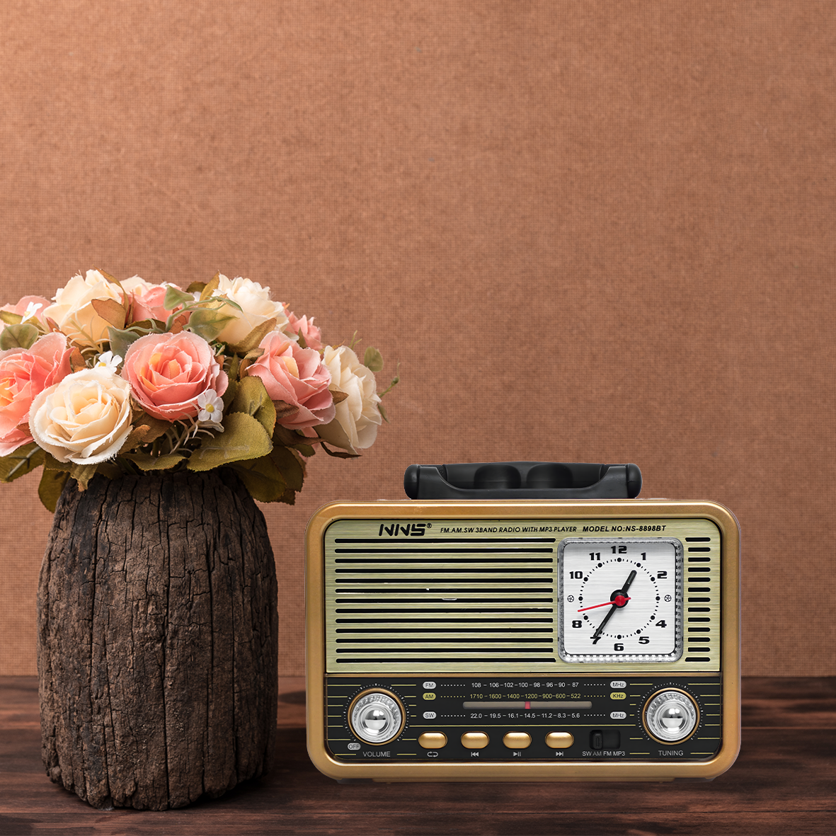 NS-8898BT Portable Retro Radio | Hi-Fi Sound, Multi-Band Receiver & Free USB