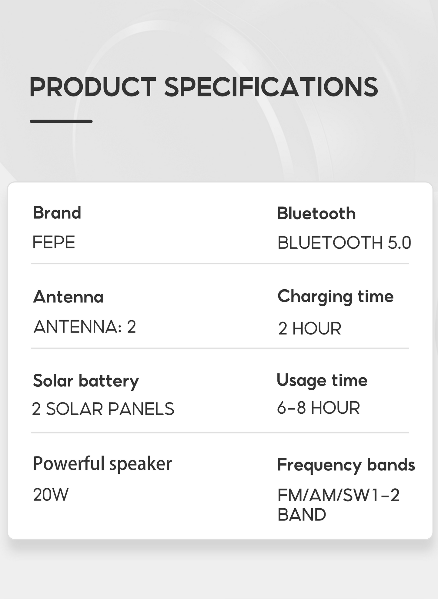 Multi-Band Radio FP-722S | AM FM SW, Bluetooth, Solar Powered & Free USB and Free Shipping