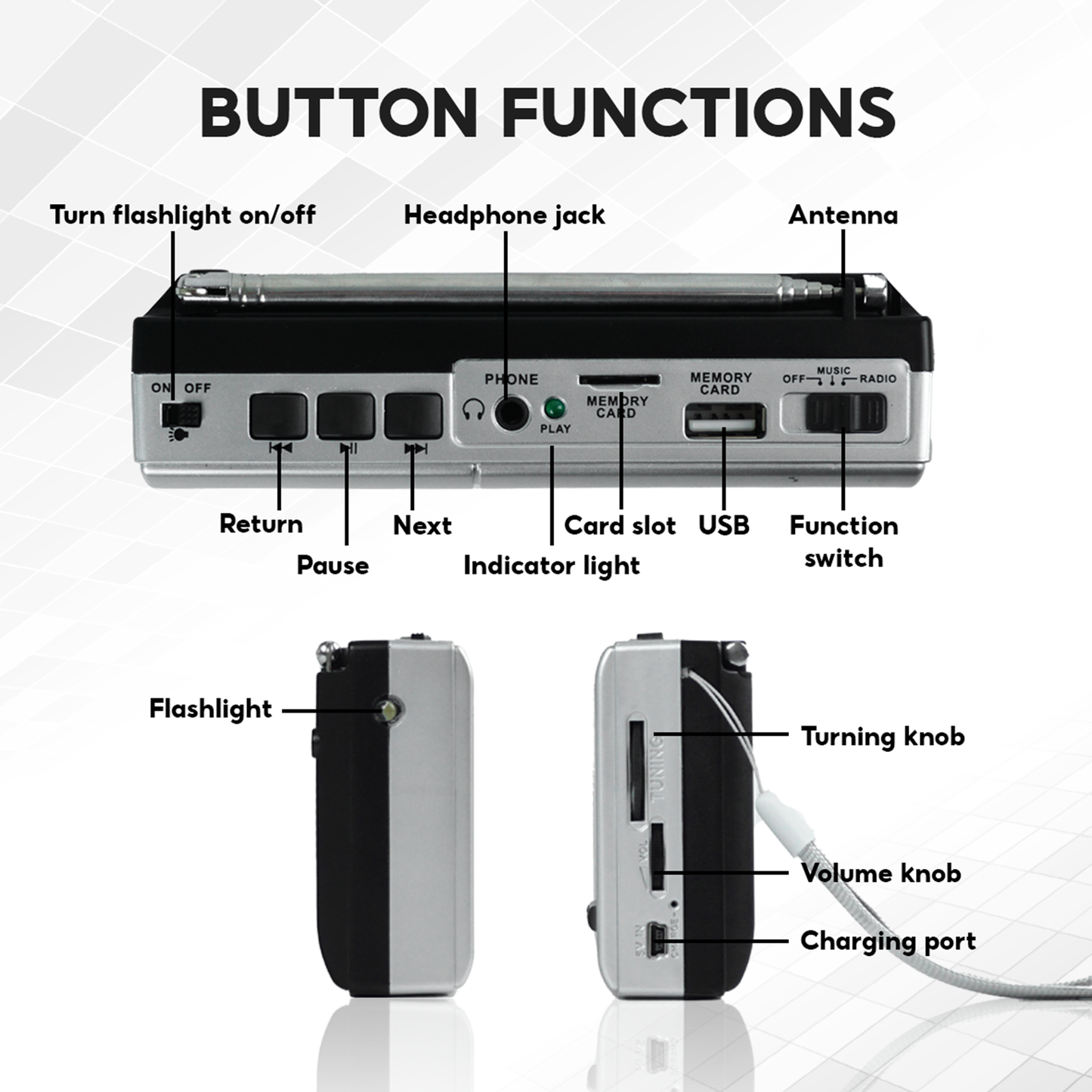SW-515BT Classic Style Radio - Portable 9-Band Receiver with MP3 Playback & USB/TF Support