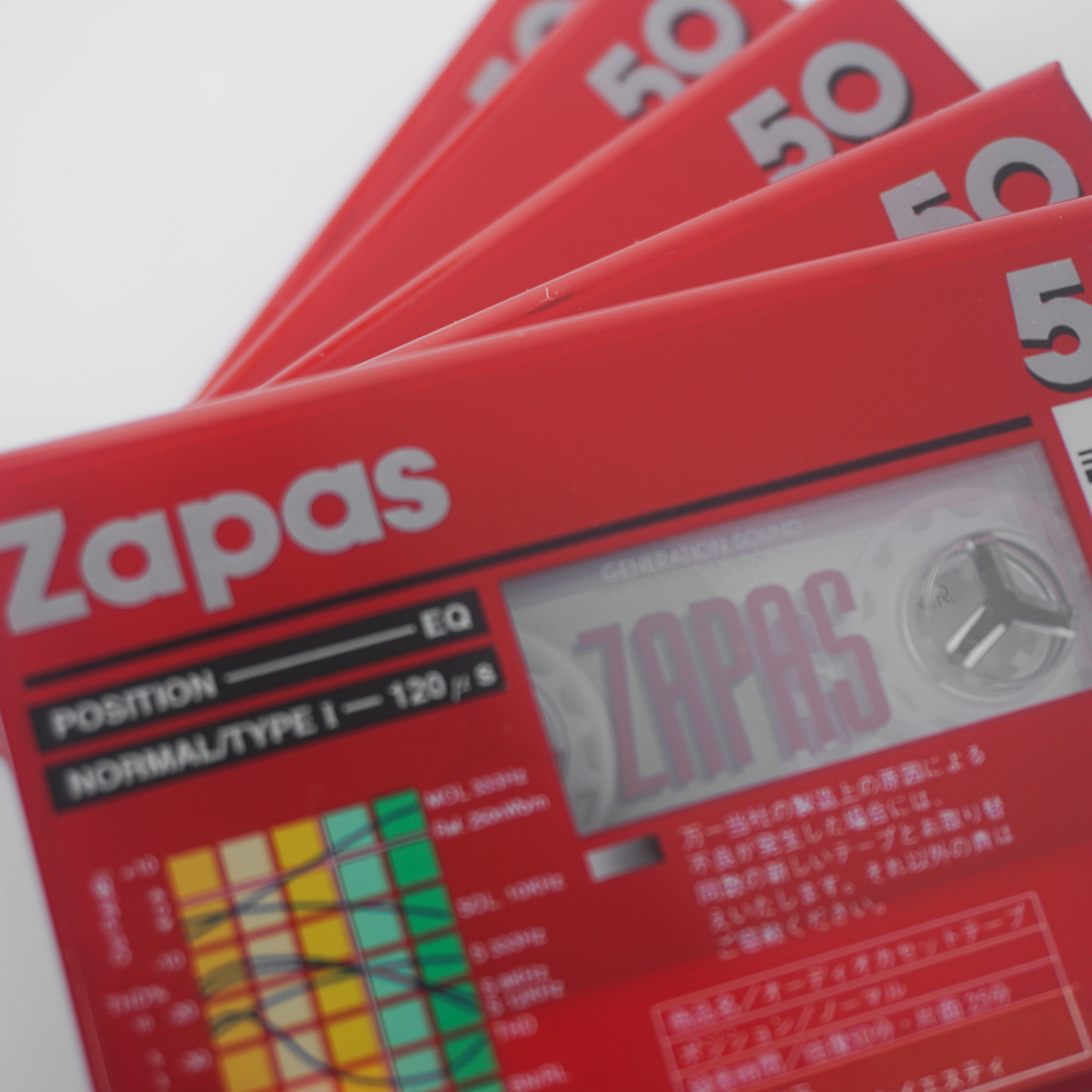Zapas 50-Minute Blank Cassette Tape - High Output Normal Position, Clear Sound, Transparent Shell, Red Sleeve, Box of 10 Tapes