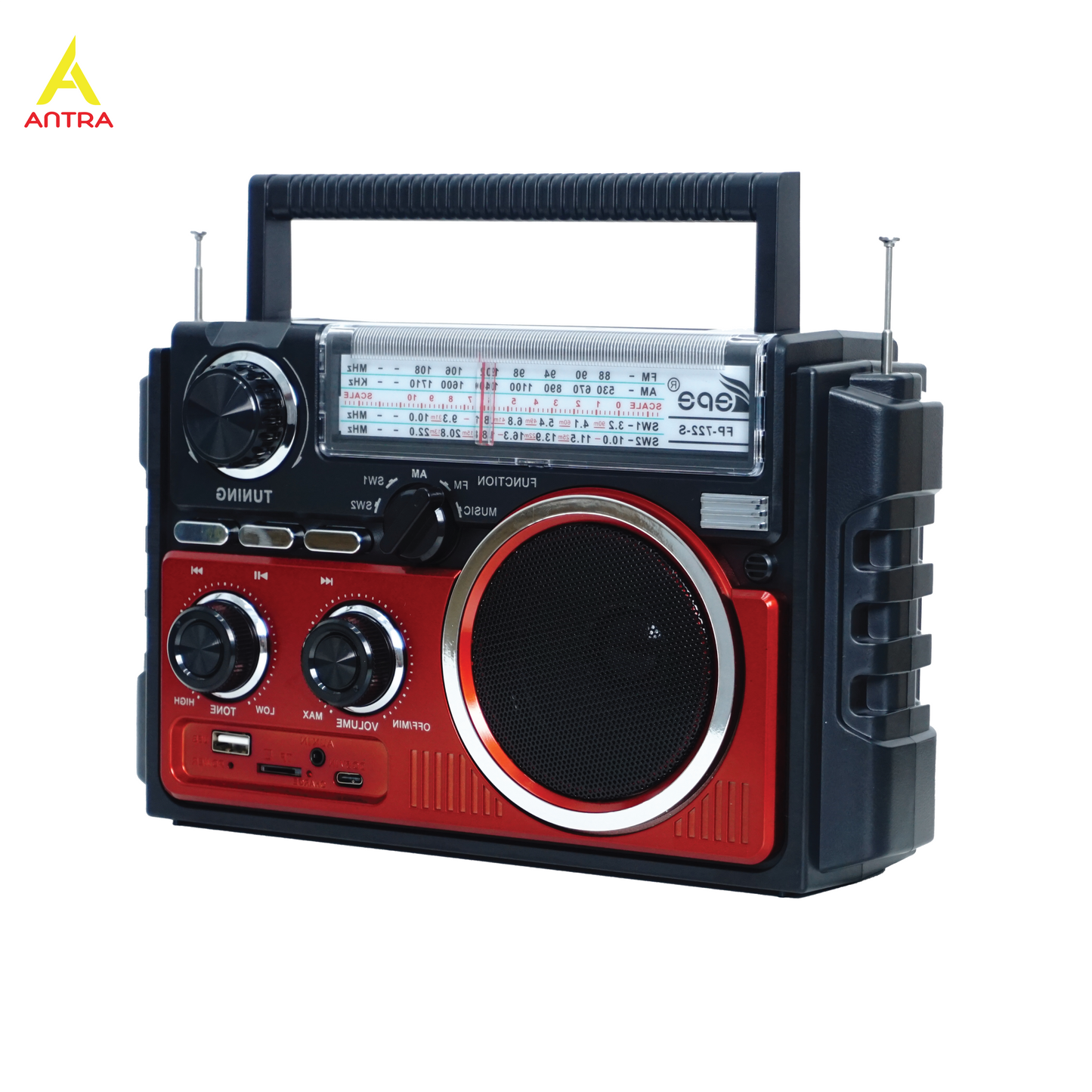 Multi-Band Radio FP-722S | AM FM SW, Bluetooth, Solar Powered & Free USB and Free Shipping