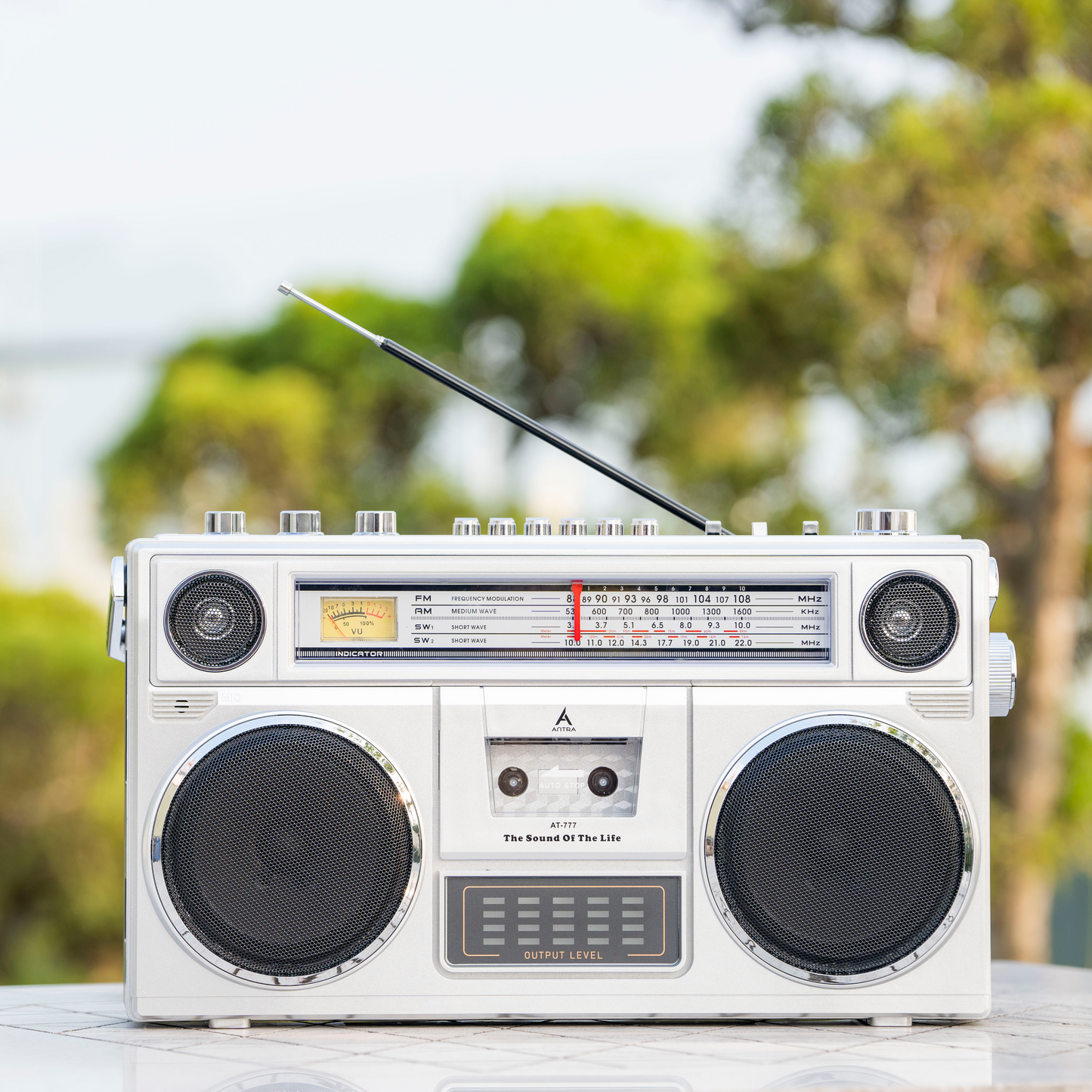 Radio AT-777 Retro Boombox Cassette Recorder | Bluetooth Radio with FM/AM/SW, Dual 5-Inch Stereo Speakers & Free USB and 1 Cassette Tape