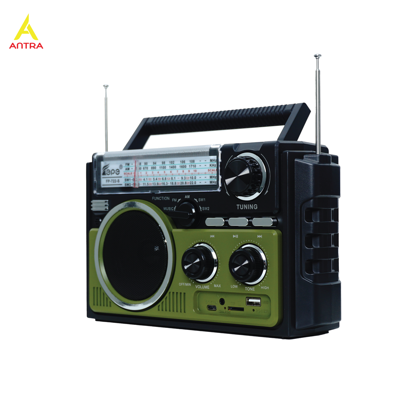 Multi-Band Radio FP-722S | AM FM SW, Bluetooth, Solar Powered & Free USB and Free Shipping