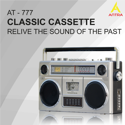 Radio AT-777 Retro Boombox Cassette Recorder | Bluetooth Radio with FM/AM/SW, Dual 5-Inch Stereo Speakers & Free USB and 1 Cassette Tape
