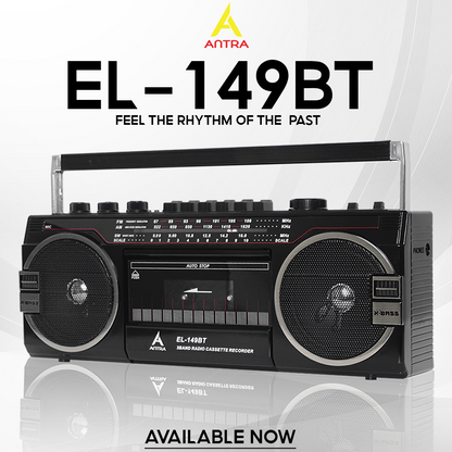 Retro Radio Cassette ANTRA EL-149BT – Bluetooth, SD, Multi-Band Radio, Dual Speakers & Free USB and 1 Cassette Tape