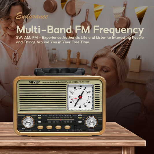 NS-8898BT Portable Retro Radio | Hi-Fi Sound, Multi-Band Receiver & Free USB