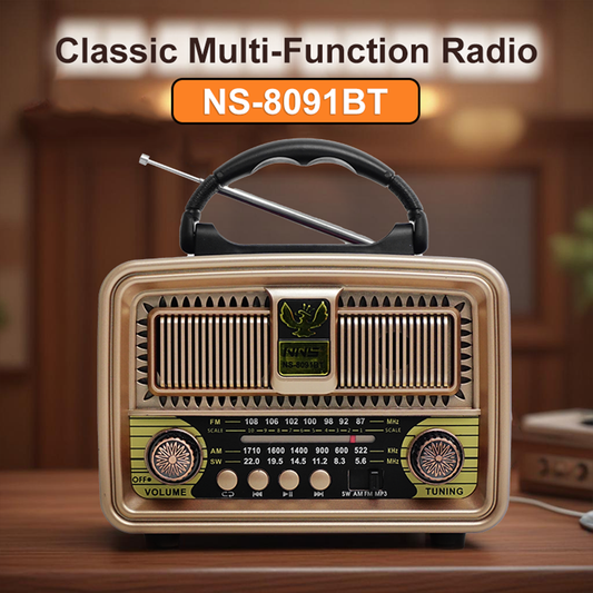 NS-8091BT Retro Radio | Hi-Fi Bluetooth Speaker with AM/FM/SW Tuner & Free USB