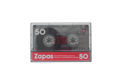 Zapas 50-Minute Blank Cassette Tape - High Output Normal Position, Clear Sound, Transparent Shell, Red Sleeve, Box of 10 Tapes