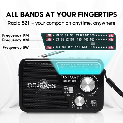Multi-Band Retro Style Radio 521URT | Portable MP3 Player, Bluetooth Speaker & free USB