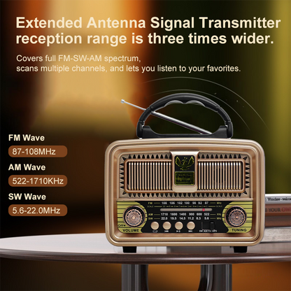 NS-8091BT Retro Radio | Hi-Fi Bluetooth Speaker with AM/FM/SW Tuner & Free USB