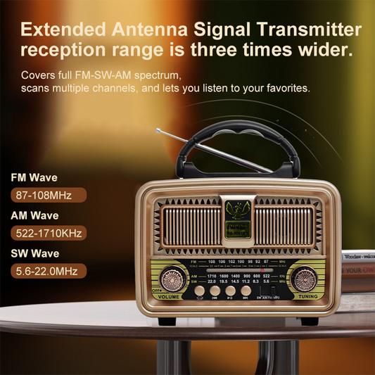 NS-8091BT Retro Radio | Hi-Fi Bluetooth Speaker with AM/FM/SW Tuner & Free USB