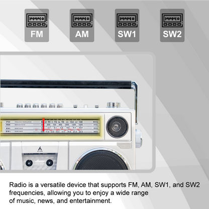 Radio AT-777 Retro Boombox Cassette Recorder | Bluetooth Radio with FM/AM/SW, Dual 5-Inch Stereo Speakers & Free USB and 1 Cassette Tape