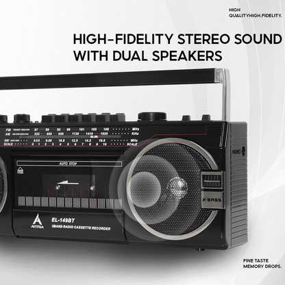 Retro Radio Cassette ANTRA EL-149BT – Bluetooth, SD, Multi-Band Radio, Dual Speakers & Free USB and 1 Cassette Tape