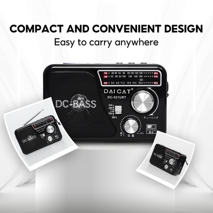 Multi-Band Retro Style Radio 521URT | Portable MP3 Player, Bluetooth Speaker & free USB