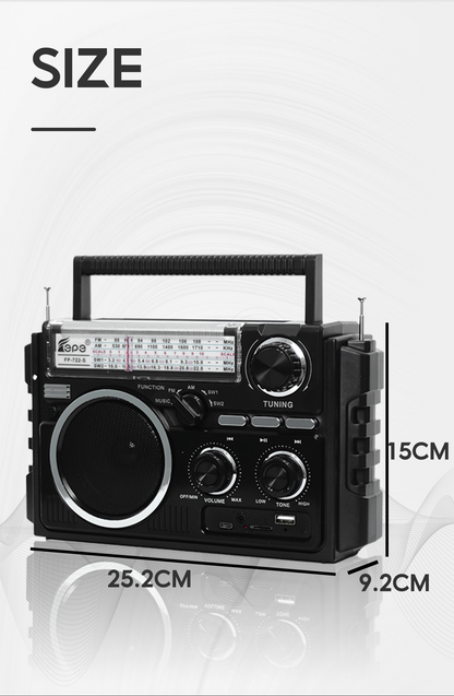 Multi-Band Radio FP-722S | AM FM SW, Bluetooth, Solar Powered & Free USB and Free Shipping
