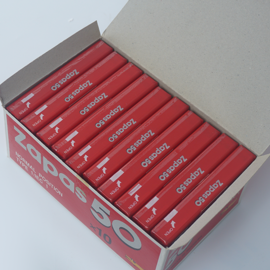 Zapas 50-Minute Blank Cassette Tape - High Output Normal Position, Clear Sound, Transparent Shell, Red Sleeve, Box of 10 Tapes