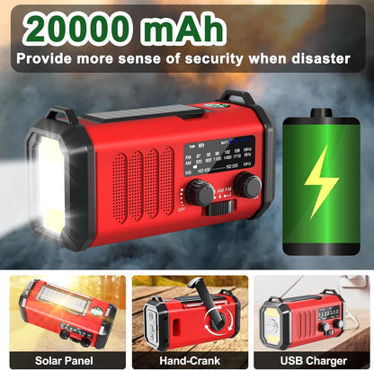 10000mAh Hand Crank Emergency Radio, NOAA Weather Radio with AM/FM & solar Radio, Rechargeable Battery, Flashlight & Reading Light, SOS Alarm, Compass Cell Phone Charger for Indoor Outdoor Emergencies