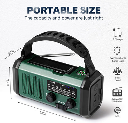 10000mAh Hand Crank Emergency Radio, NOAA Weather Radio with AM/FM & solar Radio, Rechargeable Battery, Flashlight & Reading Light, SOS Alarm, Compass Cell Phone Charger for Indoor Outdoor Emergencies