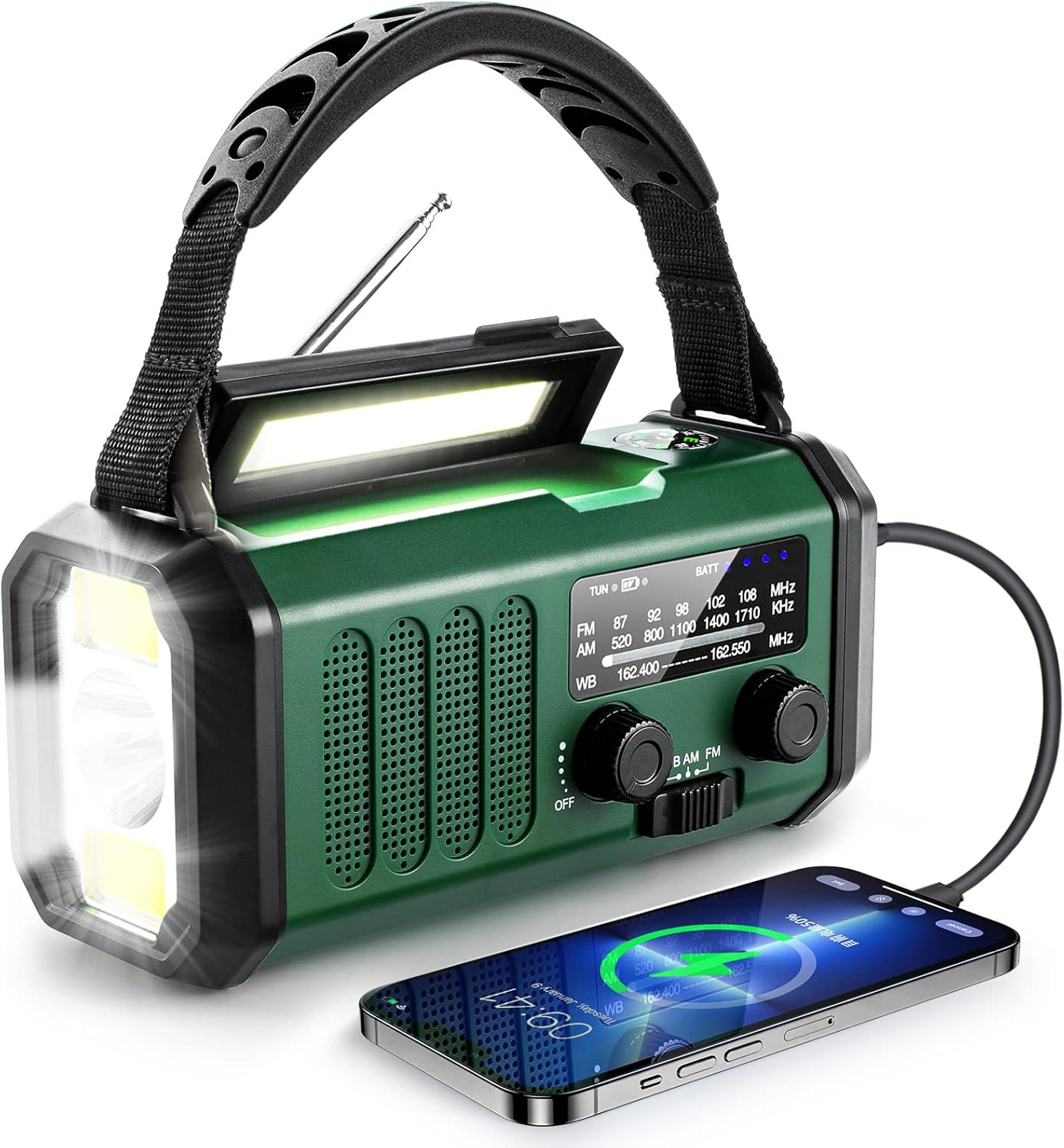 10000mAh Hand Crank Emergency Radio, NOAA Weather Radio with AM/FM & solar Radio, Rechargeable Battery, Flashlight & Reading Light, SOS Alarm, Compass Cell Phone Charger for Indoor Outdoor Emergencies