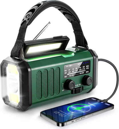 10000mAh Hand Crank Emergency Radio, NOAA Weather Radio with AM/FM & solar Radio, Rechargeable Battery, Flashlight & Reading Light, SOS Alarm, Compass Cell Phone Charger for Indoor Outdoor Emergencies
