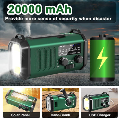 10000mAh Hand Crank Emergency Radio, NOAA Weather Radio with AM/FM & solar Radio, Rechargeable Battery, Flashlight & Reading Light, SOS Alarm, Compass Cell Phone Charger for Indoor Outdoor Emergencies