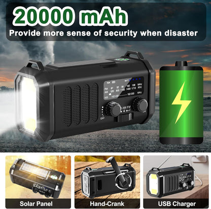10000mAh Hand Crank Emergency Radio, NOAA Weather Radio with AM/FM & solar Radio, Rechargeable Battery, Flashlight & Reading Light, SOS Alarm, Compass Cell Phone Charger for Indoor Outdoor Emergencies