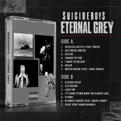 $uicideboy$ Cassette Tape Collection – Grey/Grey, Eternal Grey, I Want to Die in New Orleans, Stop Staring at the Shadows, Long Term Effects of Suffering – Vintage Hip Hop & Underground Rap
