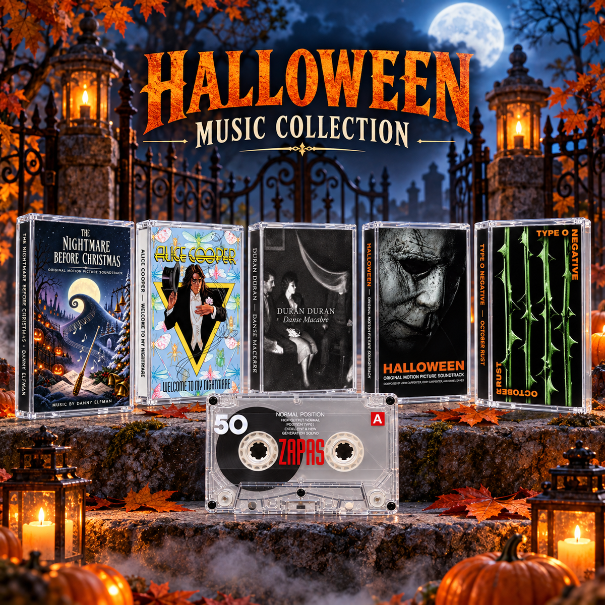Halloween Cassette Tape Collection – Set of 5 Gothic Horror Albums – Retro Music Gift – Spooky Collector’s Edition